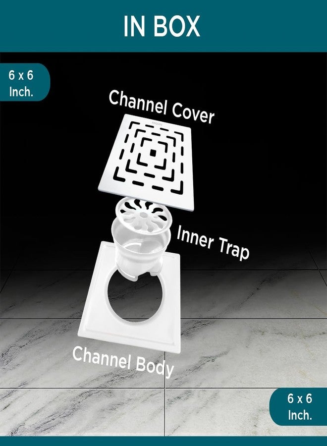 ARQUIN ARQUIN Bathroom Floor Drainer 6x6 Inch | Square Flat Cut Floor Drain | 304 Stainless Steel | Drain Jali with Cockroach Trap Matt Finish | Kitchen Waste Water Drain Jali 1MM - Image 4